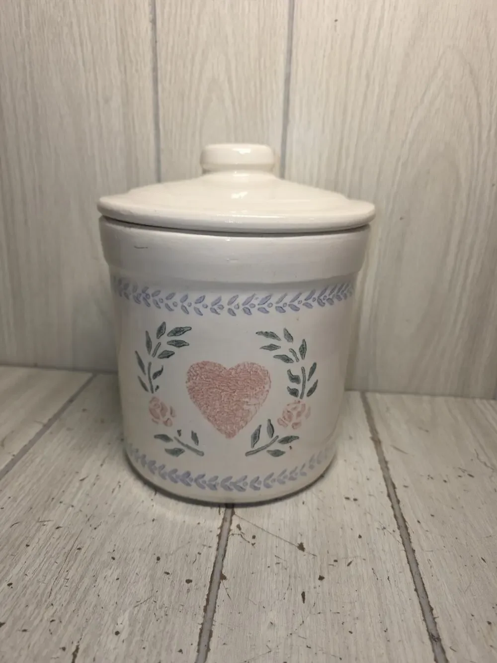 Vintage Pink Heart Flower Croc Canister USA Made 8
